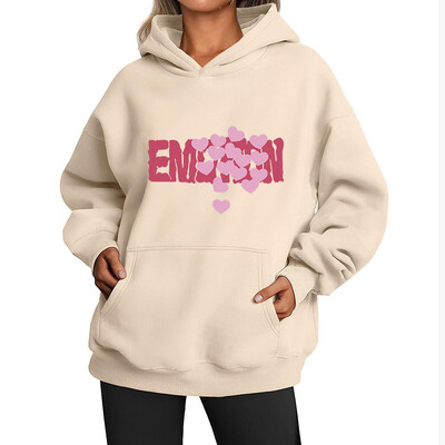 Φθινοπωρινά άνετα φούτερ από καθαρό βαμβάκι Γυναικεία ρούχα Vintage εμπριμέ Κομψά κουκούλα με καπέλο διπλής στάθμης Loose casual solid top