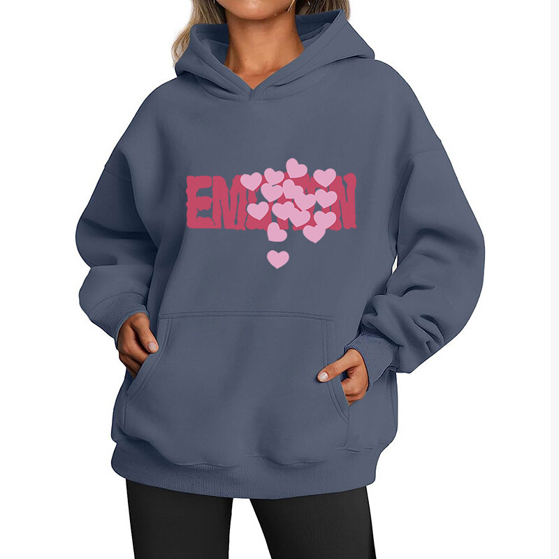 Φθινοπωρινά άνετα φούτερ από καθαρό βαμβάκι Γυναικεία ρούχα Vintage εμπριμέ Κομψά κουκούλα με καπέλο διπλής στάθμης Loose casual solid top