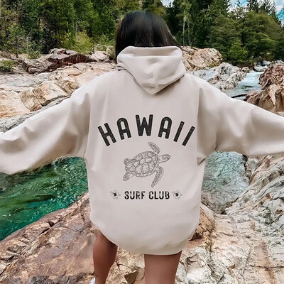 Hawaii - Buzunar pentru hanorac cu glugă și pulover imprimat cu mânecă lungă, îmbrăcăminte caldă la modă pentru cluburile de surfing