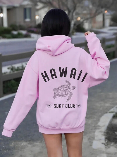 Hawaii - Buzunar pentru hanorac cu glugă și pulover imprimat cu mânecă lungă, îmbrăcăminte caldă la modă pentru cluburile de surfing