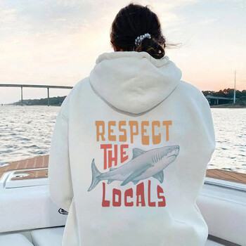 Respect The Local Hoodie Local Surf Hooded φούτερ Beach Bum Shark Graphic pullover Vintage Ocean Conservation Beach Hoodies