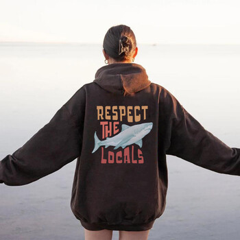 Respect The Local Hoodie Local Surf Hooded φούτερ Beach Bum Shark Graphic pullover Vintage Ocean Conservation Beach Hoodies