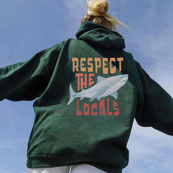 Respect The Local Hoodie Local Surf Hooded φούτερ Beach Bum Shark Graphic pullover Vintage Ocean Conservation Beach Hoodies