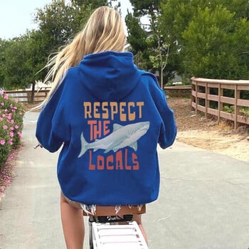 Respect The Local Hoodie Local Surf Hooded φούτερ Beach Bum Shark Graphic pullover Vintage Ocean Conservation Beach Hoodies