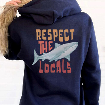 Respect The Local Hoodie Local Surf Hooded φούτερ Beach Bum Shark Graphic pullover Vintage Ocean Conservation Beach Hoodies