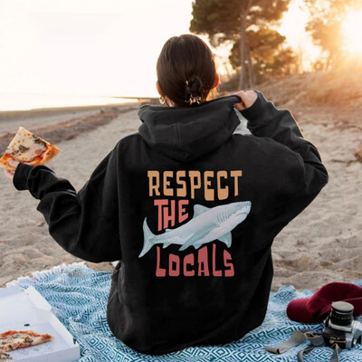 Суичър с качулка Respect The Local Local Surf Суичър с качулка Beach Bum Shark Графичен пуловер Vintage Ocean Conservation Beach Hoodies