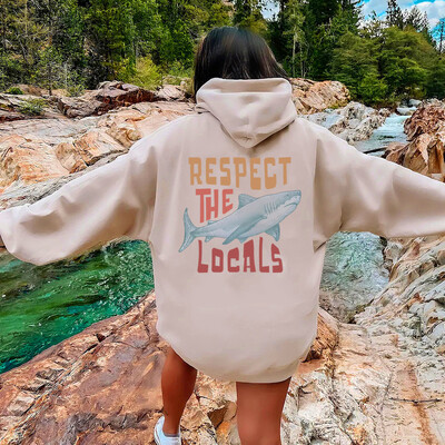 Respect The Local Hoodie Local Surf Hooded φούτερ Beach Bum Shark Graphic pullover Vintage Ocean Conservation Beach Hoodies