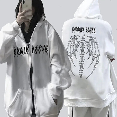 Дамски суичър с качулка Модни ежедневни палта с цип с щампи Harajuku Топове Улично облекло Спортни джогинг Свободни якета Суичъри
