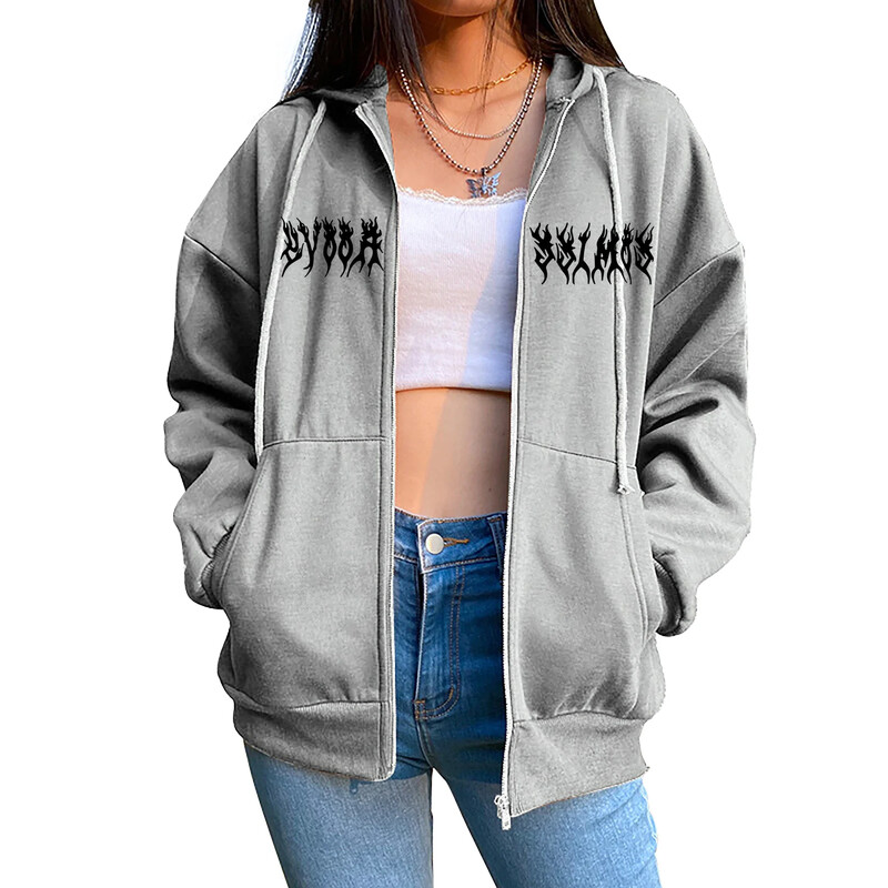 Γυναικεία φούτερ με κουκούλα Μόδα Casual Παλτό με φερμουάρ Harajuku Μπλούζες Streetwear Sport Jogging Φαρδιά μπουφάν Φούτερ