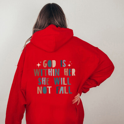 GOD IS WIT IN HER SHE NOT FALL Hanorac pentru femei din lână, cu imprimeu slogan cu inscripții, hanorac cu șnur cu buzunare cangur