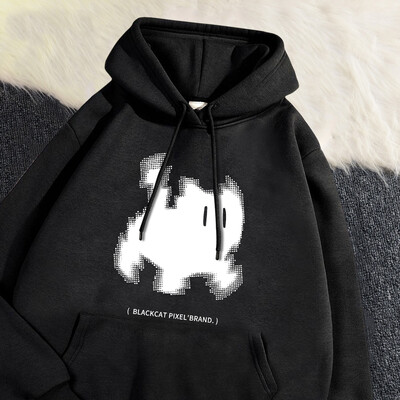 Γυναικεία φούτερ με κουκούλα, μαύρη γάτα, κινούμενα σχέδια με τύπωμα πουλόβερ αναπνέουσα χαλαρή τσέπη Ζεστό φούτερ Φθινοπωρινά χειμερινά αθλητικά ρούχα