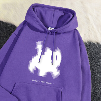 Γυναικεία φούτερ με κουκούλα, μαύρη γάτα, κινούμενα σχέδια με τύπωμα πουλόβερ αναπνέουσα χαλαρή τσέπη Ζεστό φούτερ Φθινοπωρινά χειμερινά αθλητικά ρούχα