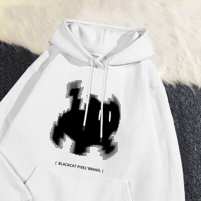 Γυναικεία φούτερ με κουκούλα, μαύρη γάτα, κινούμενα σχέδια με τύπωμα πουλόβερ αναπνέουσα χαλαρή τσέπη Ζεστό φούτερ Φθινοπωρινά χειμερινά αθλητικά ρούχα