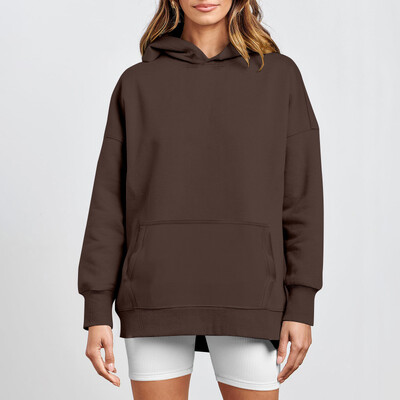 2024 Hanorac de damă, de culoare solidă, cu mâneci lungi, cu gât rotund, la modă, ocazional, confortabil, lejer, pentru femei