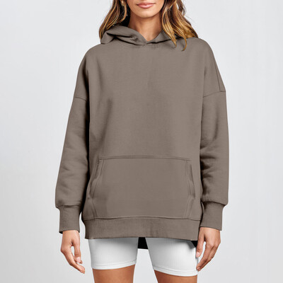 2024 Hanorac de damă, de culoare solidă, cu mâneci lungi, cu gât rotund, la modă, ocazional, confortabil, lejer, pentru femei