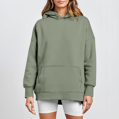 2024 Hanorac de damă, de culoare solidă, cu mâneci lungi, cu gât rotund, la modă, ocazional, confortabil, lejer, pentru femei