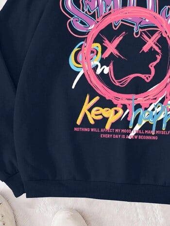 Smile Keep Happy Personality Graphic Дамски суитшърт Fleece S-XXL с качулка Harajuku Oversize Hoodies Есенни ежедневни спортни облекла