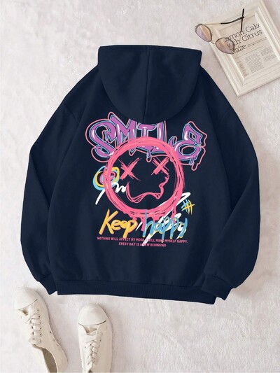 Smile Keep Happy Personality Γραφικό γυναικείο φούτερ Fleece S-XXL με κουκούλα Harajuku Oversized Hoodies Φθινοπωρινά casual αθλητικά