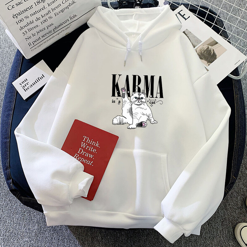 The Eras Tour Karma Is A Cat Hanorac oversize pentru femei Moda estetică Hanorace Anime cu mânecă lungă High Street Sportwear Unisex