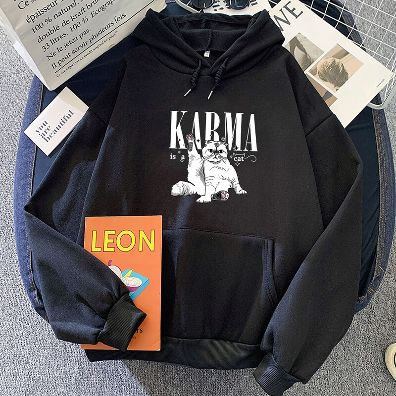 The Eras Tour Karma Is A Cat Hanorac oversize pentru femei Moda estetică Hanorace Anime cu mânecă lungă High Street Sportwear Unisex