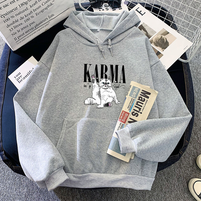 The Eras Tour Karma Is A Cat Hanorac oversize pentru femei Moda estetică Hanorace Anime cu mânecă lungă High Street Sportwear Unisex