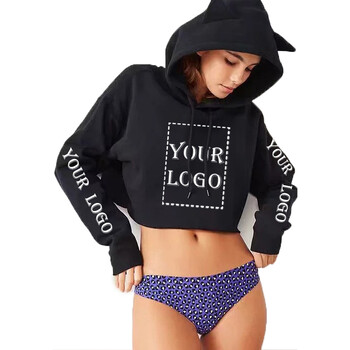 Custom Crop Hoodie Your OWN Design Logo/Picture Print суитшърт Дамска мода Суичър с котешки уши Kpop Хип-хоп Дрехи Направи си сам