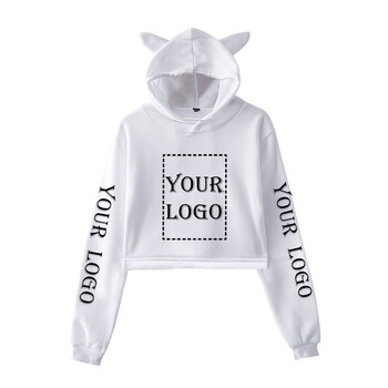 Custom Crop Hoodie Your OWN Design Logo/Picture Print суитшърт Дамска мода Суичър с котешки уши Kpop Хип-хоп Дрехи Направи си сам