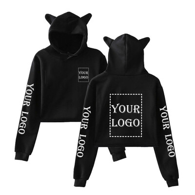 Pielāgots Crop Hoodie Jūsu PAŠA dizaina zīmola logotips/attēlu drukāšanas džemperis Sieviešu modes kaķu ausu kapuci Kpop hip-hop DIY apģērbi