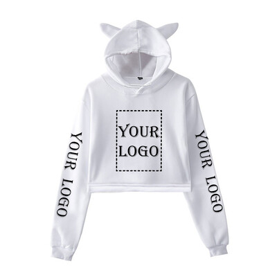 Pielāgots Crop Hoodie Jūsu PAŠA dizaina zīmola logotips/attēlu drukāšanas džemperis Sieviešu modes kaķu ausu kapuci Kpop hip-hop DIY apģērbi