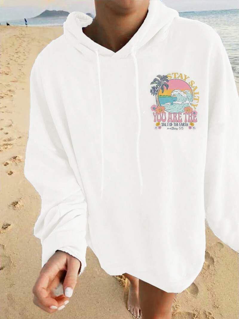 Hanorac de damă cu imprimeu cu cocos din ocean, design de modă, lejer, versatil, îmbrăcăminte pentru femei, hanorac din lână toamnă/iarnă