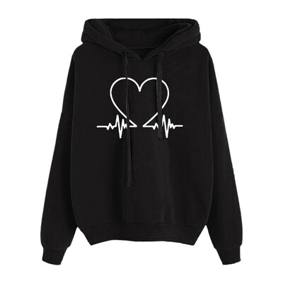 Casual Women`s Love Print Γυναικεία χειμερινή κουκούλα Κομψή νεανική μπλούζα με κουκούλα Φαρδιά μακρυμάνικη μπλούζα με κορδόνι φθινοπωρινή μακρυμάνικη