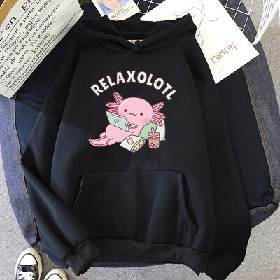 Υπερμεγέθη Axolotl Boba Milk Tea Hoodies Κορεατικού στυλ Γυναικεία Ρούχα Kawaii Φούτερ Vintage Cartoon Graphic Harajuku Hoodie