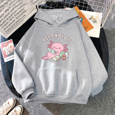 Υπερμεγέθη Axolotl Boba Milk Tea Hoodies Κορεατικού στυλ Γυναικεία Ρούχα Kawaii Φούτερ Vintage Cartoon Graphic Harajuku Hoodie