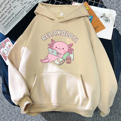 Υπερμεγέθη Axolotl Boba Milk Tea Hoodies Κορεατικού στυλ Γυναικεία Ρούχα Kawaii Φούτερ Vintage Cartoon Graphic Harajuku Hoodie