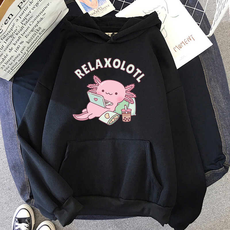 Υπερμεγέθη Axolotl Boba Milk Tea Hoodies Κορεατικού στυλ Γυναικεία Ρούχα Kawaii Φούτερ Vintage Cartoon Graphic Harajuku Hoodie