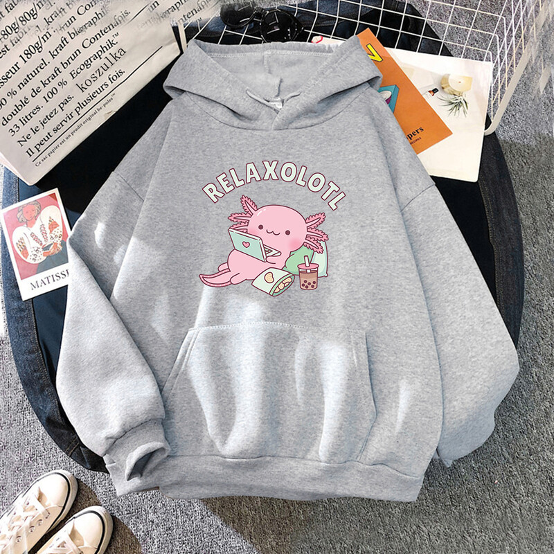 Υπερμεγέθη Axolotl Boba Milk Tea Hoodies Κορεατικού στυλ Γυναικεία Ρούχα Kawaii Φούτερ Vintage Cartoon Graphic Harajuku Hoodie