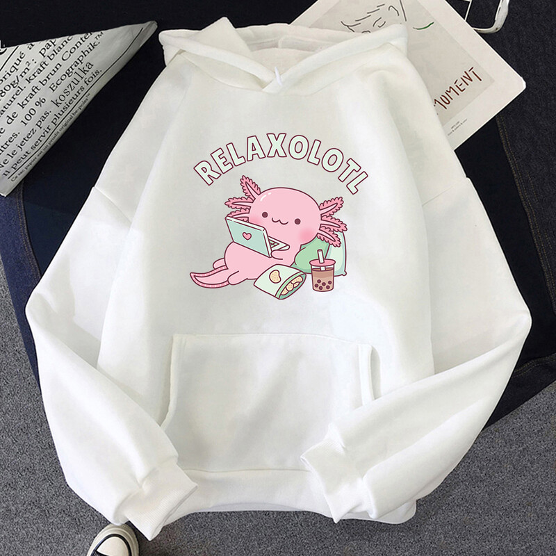 Υπερμεγέθη Axolotl Boba Milk Tea Hoodies Κορεατικού στυλ Γυναικεία Ρούχα Kawaii Φούτερ Vintage Cartoon Graphic Harajuku Hoodie