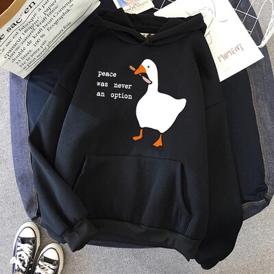 Mir nikad nije bio opcija Ženska odjeća s guščijim uzorkom, modna majica s kapuljačom s okruglim izrezom, kreativnost, ženska majica s kapuljačom s o-izrezom i uličnim džepovima