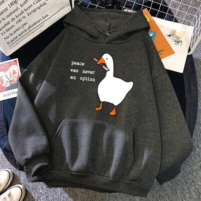 Mir nikad nije bio opcija Ženska odjeća s guščijim uzorkom, modna majica s kapuljačom s okruglim izrezom, kreativnost, ženska majica s kapuljačom s o-izrezom i uličnim džepovima