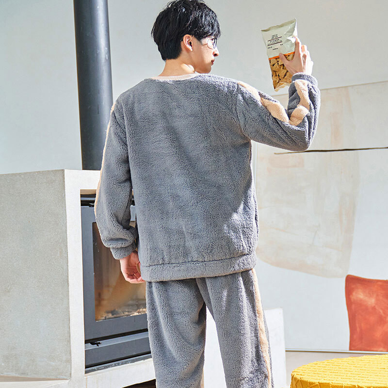 Flaneļa pidžamas 2024. gada jaunais rudens un ziemas plāns, jauns plīša divdaļīgs komplekts ar apaļu kaklu ar garām piedurknēm