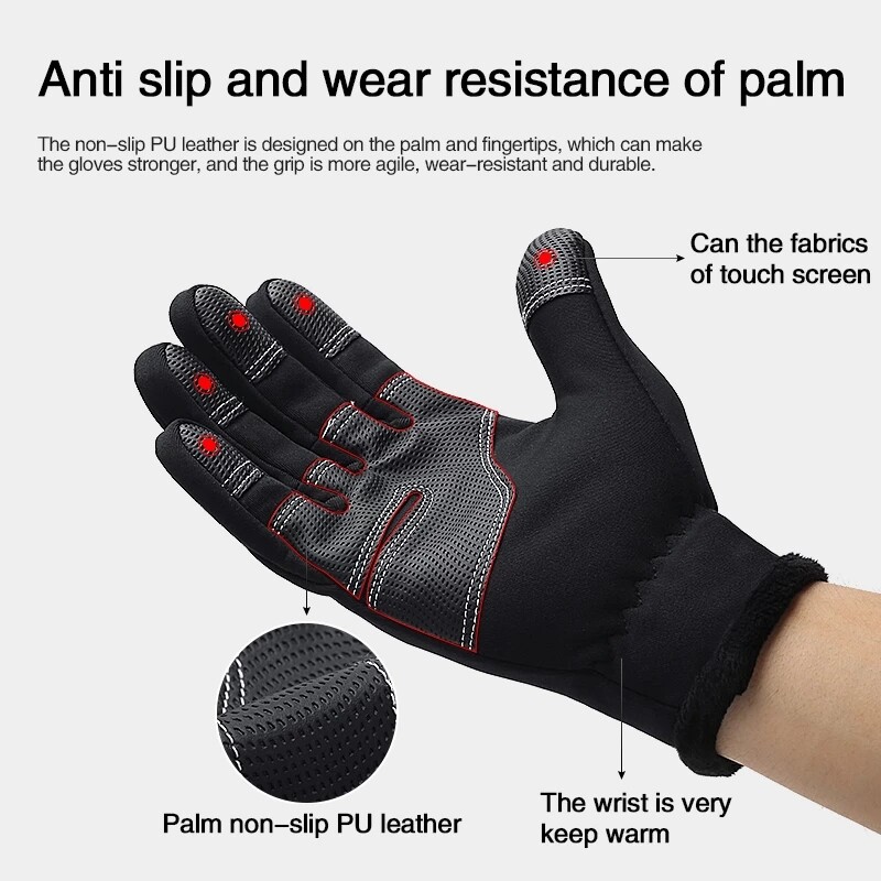Unisex Οθόνη αφής Full Finger Glove Winter Thermal Warm Cycling Bicycle Bike Ski Outdoor Sports Camping Πεζοπορία Γάντι μοτοσυκλέτας
