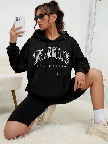 Los Angeles Creative Art Word Printing Women Hoody Simple Pocket Hoodie Моден есенен пуловер Удобен женски анцуг