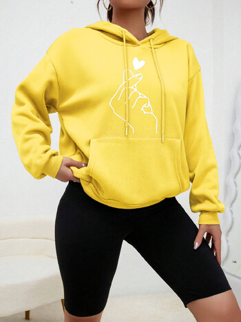 Απλή Heart By Hand Print Ρούχα Γυναικεία Hip Hop Street Hoodies Casual fashion φούτερ πολύχρωμη γυναικεία κουκούλα με κουκούλα