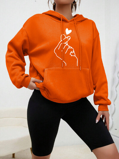 Lihtne südamega käsitsi prinditud riided Naiste Hip Hop tänava kapuutsid vabaaja mood mitmevärviline taskuga naiste kapuuts