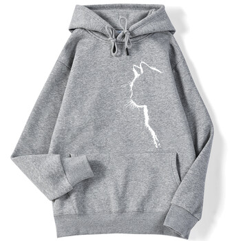 Ежедневен дамски суитшърт Simple Strokes Of Cat Printing Hoodie Спуснати ръкави Свободна здравина Топъл пуловер Дамски горнища Дрехи