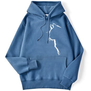 Ежедневен дамски суитшърт Simple Strokes Of Cat Printing Hoodie Спуснати ръкави Свободна здравина Топъл пуловер Дамски горнища Дрехи