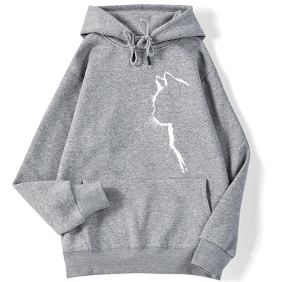 Hanorac ocazional pentru femei, cu imprimare cu trăsuri simple ale pisicii, cu mâneci picurătoare, pulover elastic, cald, pentru damă, maiuri, haine