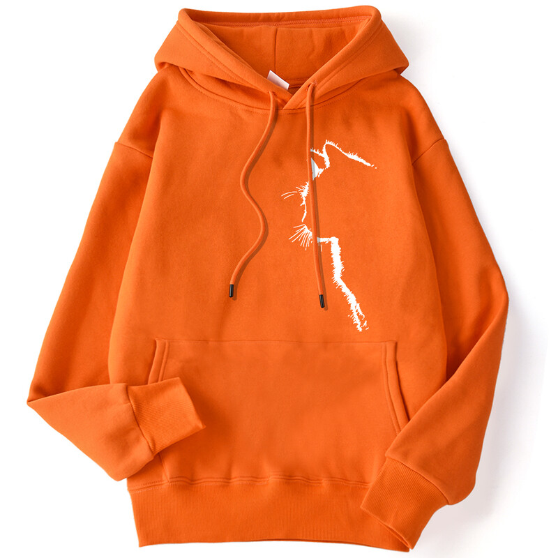 Lihtne naiste dressipluus Lihtsate tõmmetega kassitrükiga kapuuts, lahtikäiv varrukas, soe pullover Naiste topid Riided