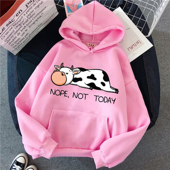 Nope Not Today Забавни качулки с принт на крави Хип-хоп Streetwear Kawaii Дамски суичъри 2023 Пролет Есен Дамски пуловери Суичър