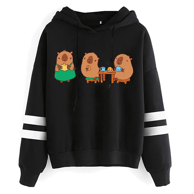 Kawaii Cartoon Capybara kapucnis pulóverek Női/férfi Harajuku Divat Grafikus utcai ruházat Uniszex téli meleg pulóverek Kapucnis női/férfi